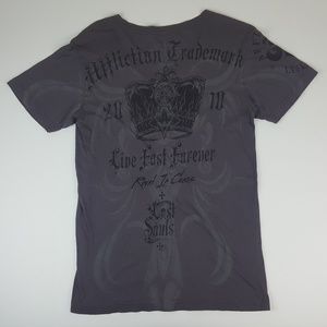 AFFLICTION Lost Souls Grey V Neck Live Fast Forevr